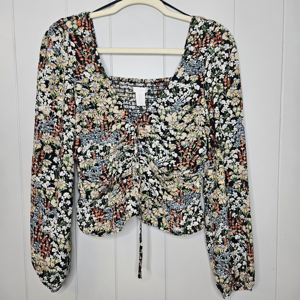 H&M Women's Floral Blouse Shirtβ Size Small Elastic Back